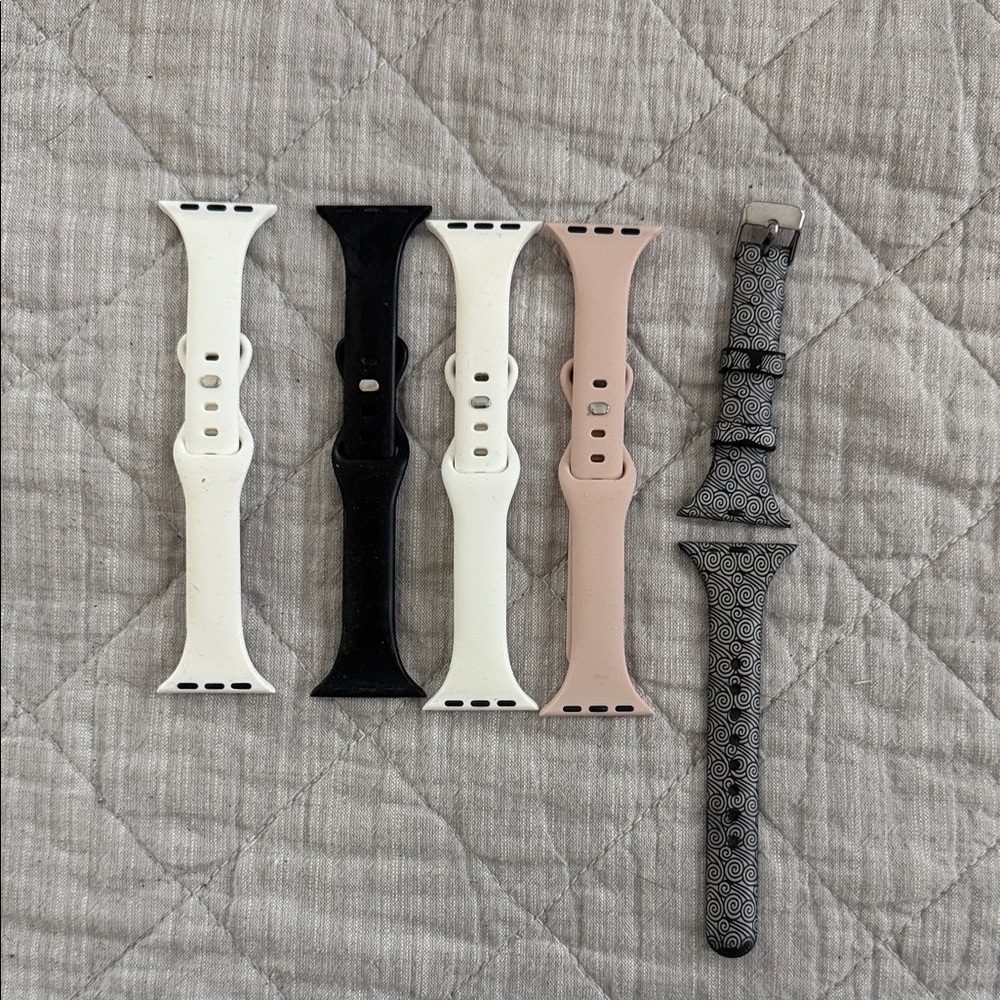 Set of 5 Apple Watch Bands in Black, White, and Pink